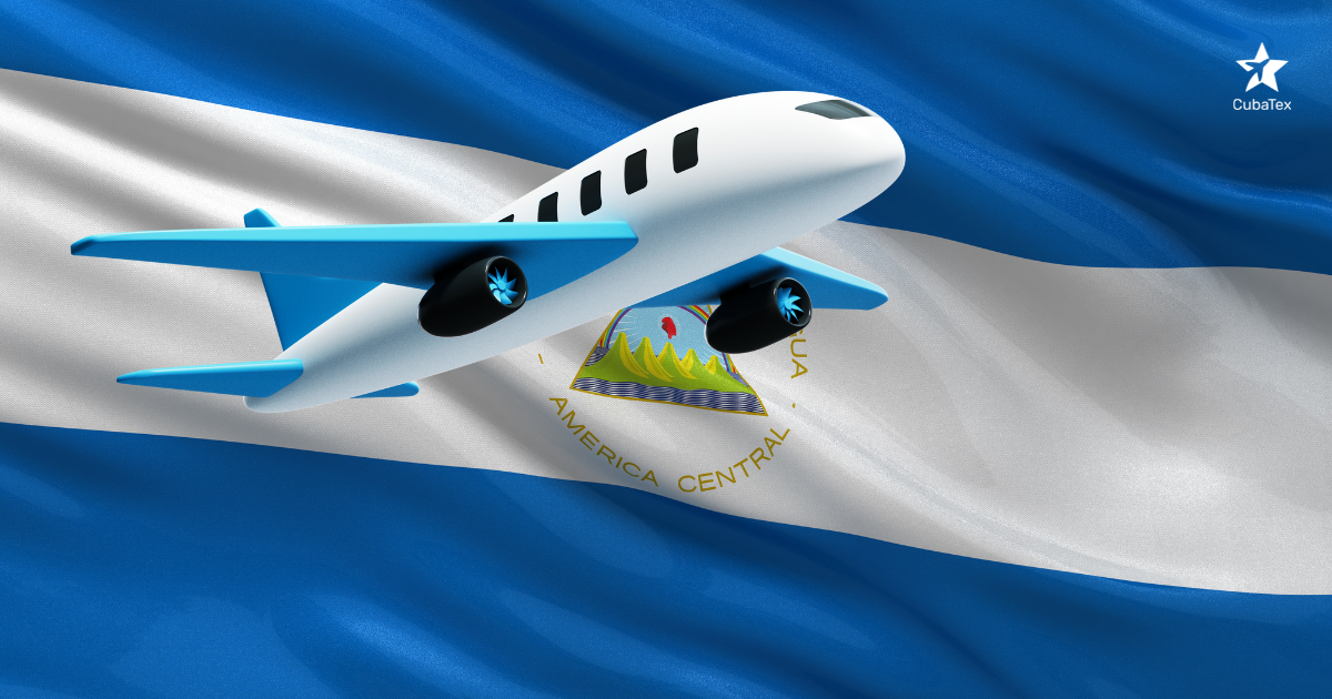 Bandera de NIcaragua, y un avión más el logo de CubaTex